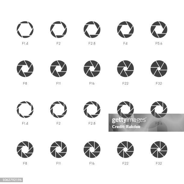 ilustrações de stock, clip art, desenhos animados e ícones de size of aperture icons - thin gray series - câmara de filmar