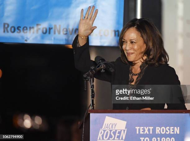 Sen. Kamala Harris speaks at a get-out-the-vote rally in support of U.S. Rep. And U.S. Senate candidate Jacky Rosen at First Friday in the Downtown...