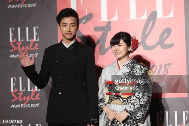 Retired Japanese table tennis player Ai Fukuhara and her husband table tennis player Chiang Hung-chieh attend 2018 Elle Style Awards Ceremony on...