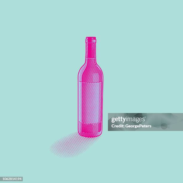 engraved illustration of a wine bottle - cork stock illustrations