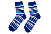 Pair of striped socks on the white background