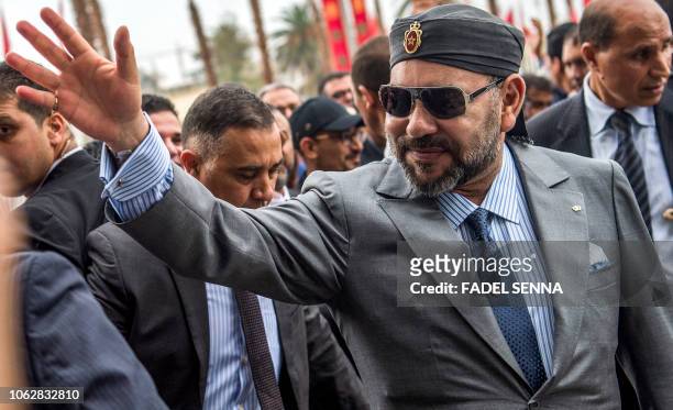 Morocco's King Mohamed VI arrives for the inauguration of the capital Rabat's Agdal train station for the new LGV line on November 17, 2018.