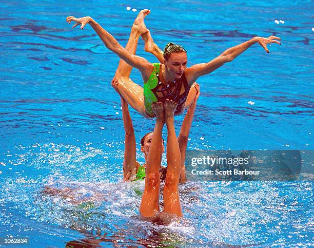 Russia on their way to winning Gold in the Womens Synchronised Swimming Team Free Routine Final at the Sydney International Aquatic Centre on Day 14...