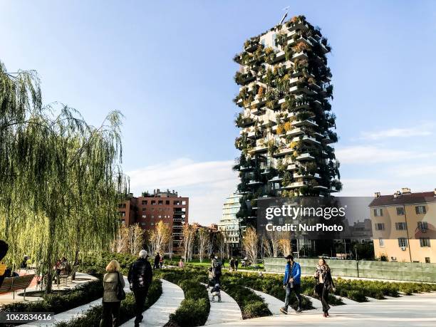 Vertical Forest and biblioteca degli alberi, a new place in Gae Aulenti in Milano, Italy, on November 17 2018