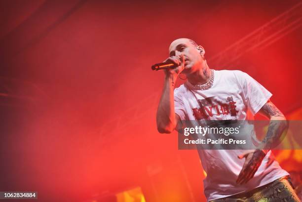 Gemitaiz, pseudonym of Davide De Luca, is an Italian rapper performing live on stage Casa della Musica in Napoli with his Paradise Lost Club Tour...