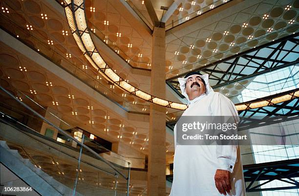 Portrait of His Highness the Emir Sheikh Hamad bin Khalifa Al-Thani inside the new Museum of Islamic Art in Doha, Qatar. The country's huge oil and...