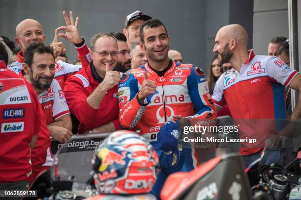 Danilo Petrucci of Italy and Alma Pramac Racing celebrates the indipendent team pole position at the end of the qualifying practice during the MotoGP...