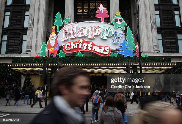 General view of Selfridges as they launch their 2010 Christmas Window Display on October 28, 2010 in London, England.