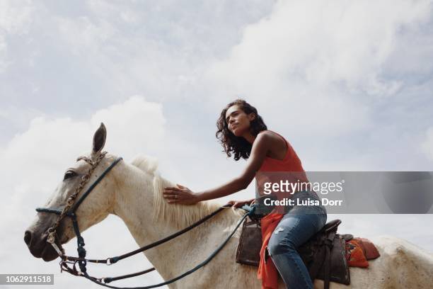 girl on a white horse - horse riding stock pictures, royalty-free photos & images