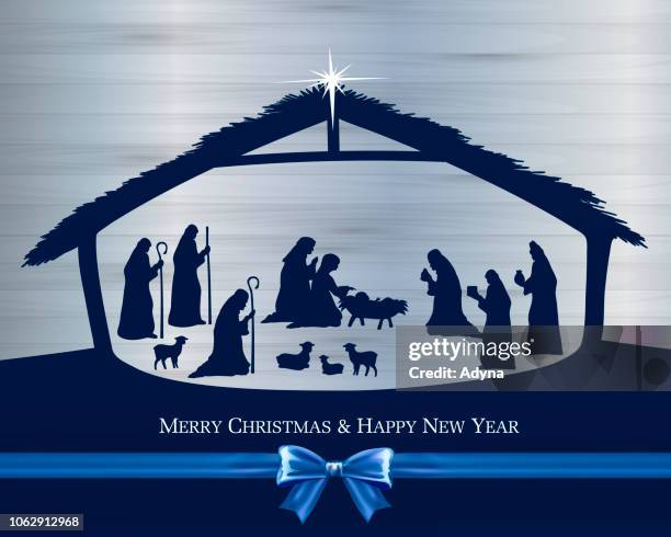 christmas nativity - rustic table stock illustrations
