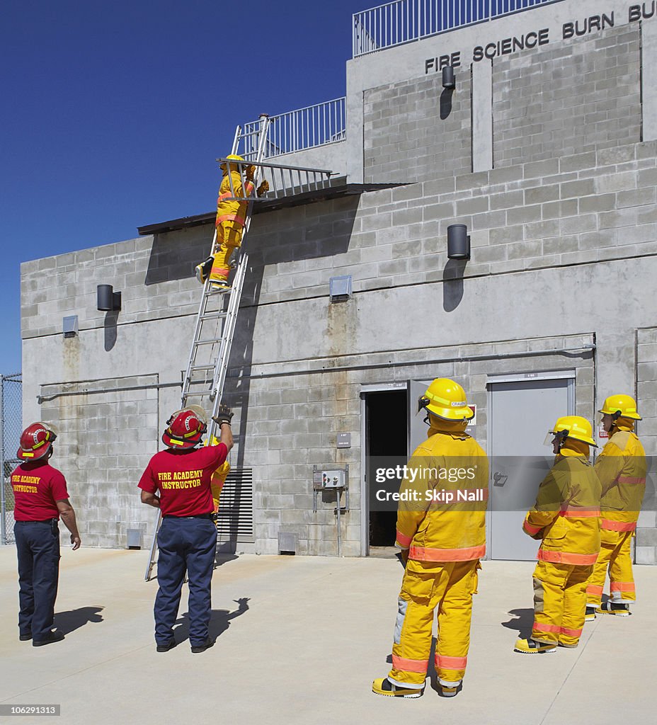 Fire training academy students during lab.