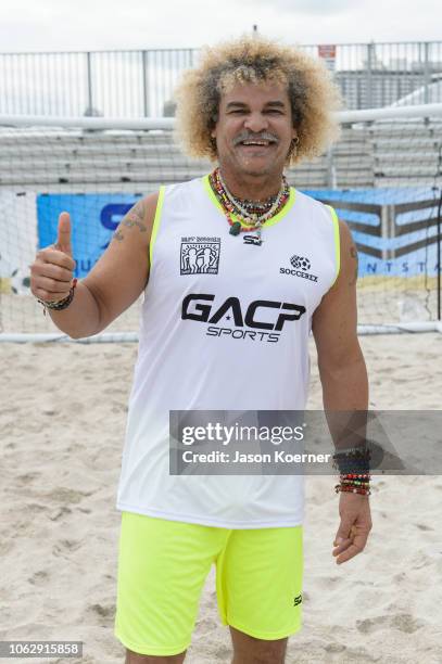 Carlos "El Pibe" Valderrama poses for a portrait at the 2018 World Futbol Gala - Celebrity Beach Soccer Match presented by GACP Sports and Sports...