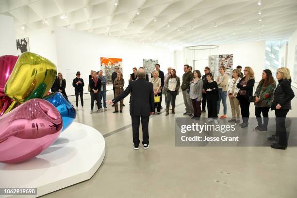 Jerry Saltz speaks to guests during Jerry Saltz's Mad Masterly Tour of the Broad during Vulture Festival presented by AT&T at The Broad on November...