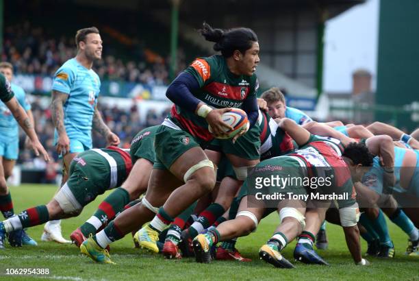 Fred Tuilagi of Leicester Tigers during the Premiership Rugby Cup match between Leicester Tigers and Worcester Warriors at Welford Road on November...