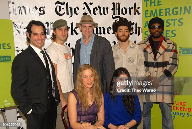 James Taylor with emerging artists during James Taylor Hosts The New York Times Emerging Artist Series at Joes Pub in New York City, New York, United...