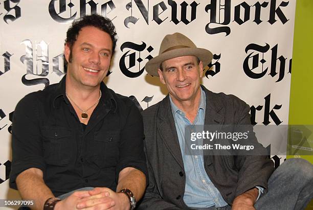 Nicholas Barron and James Taylor during James Taylor Hosts The New York Times Emerging Artist Series at Joes Pub in New York City, New York, United...