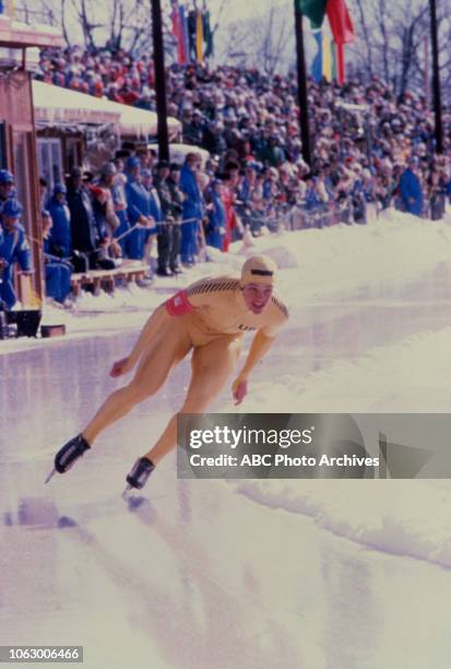 Lake Placid, NY Eric Heiden competing in the Men's 500 metres speed skating event at the 1980 Winter Olympics / XIII Olympic Winter Games, James B...