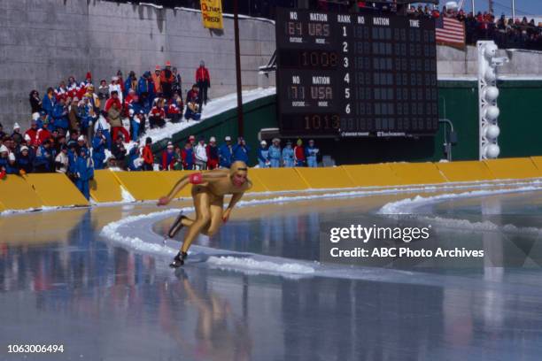 Lake Placid, NY Eric Heiden competing in the Men's 500 metres speed skating event at the 1980 Winter Olympics / XIII Olympic Winter Games, James B...