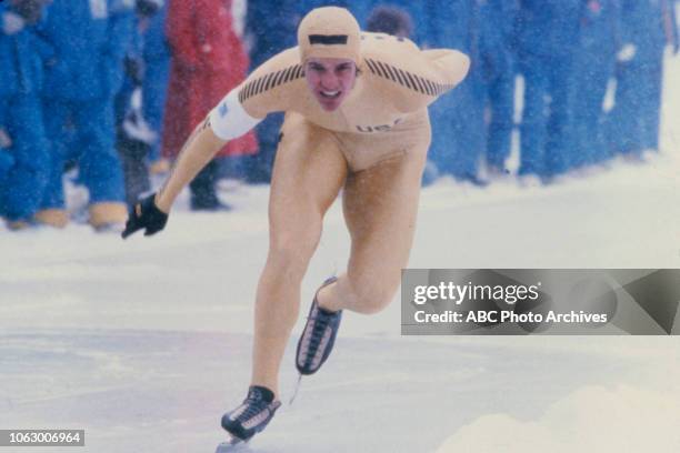 Lake Placid, NY Eric Heiden competing in the Men's 5,000 metres speed skating event at the 1980 Winter Olympics / XIII Olympic Winter Games, James B...