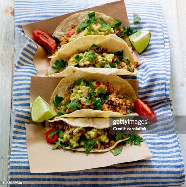 vegan quinoa tacos - vegetarian food stock pictures, royalty-free photos & images
