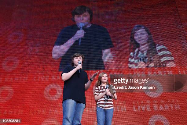 Spencer Breslin and Abigail Breslin onstage at Live Earth New York held at Giants Stadium on July 7, 2007 in East Rutherford, New Jersey.
