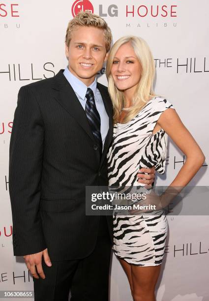 Actress Heidi Montag and fiance Spencer Pratt arrive to the premiere party of "The Hills Season 3" at the LG Malibu house on August 8, 2007 in...