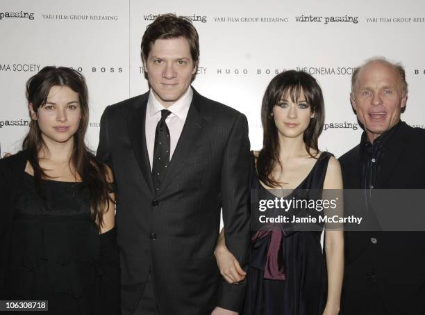 Amelia Warner, Adam Rapp, Zooey Deschanel and Ed Harris at the Cinema Society/Hugo Boss screening of "Winter Passing" at the Tribeca Grand.