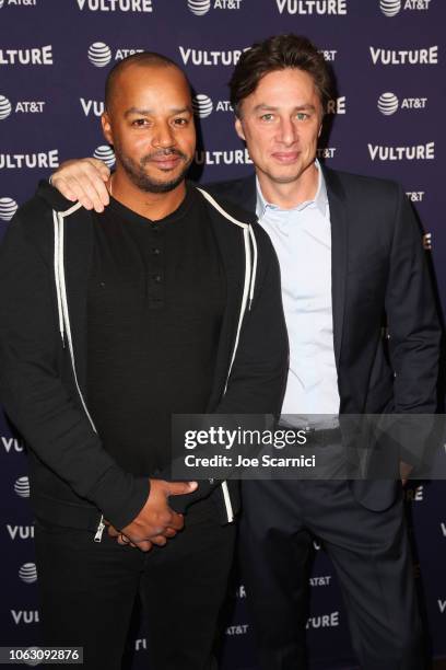 Donald Faison and Zach Braff attend the 'Scrubs Reunion' during Vulture Festival presented by AT&T at Hollywood Roosevelt Hotel on November 17, 2018...