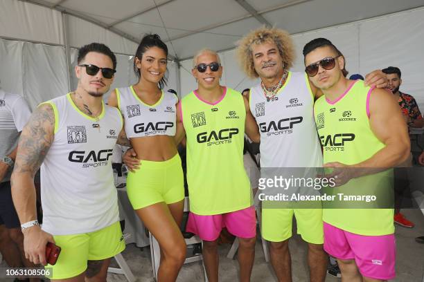 Beau Casper Smart, Manuela Alvarez Hernandez, Puprle, Carlos Valderrama and Guest attend the 1st Annual Celebrity Beach Soccer Presented By GACP...