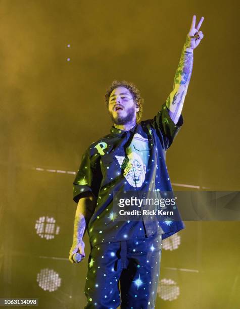 Rapper Post Malone performs onstage during Travis Scott's inaugural Astroworld Festival at NRG Park on November 17, 2018 in Houston, Texas.