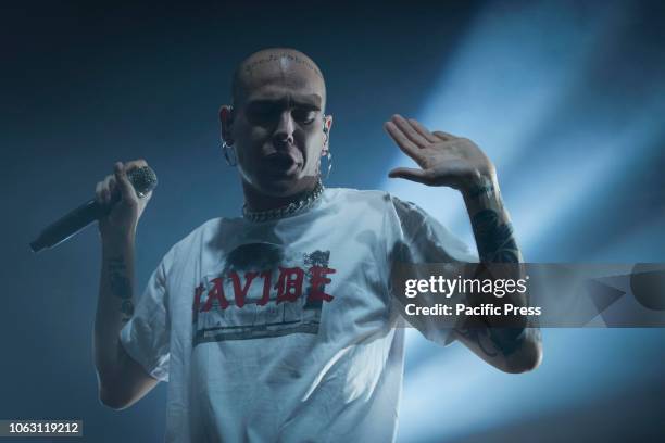 Gemitaiz, pseudonym of Davide De Luca, is an Italian rapper performing live on stage Casa della Musica in Napoli with his Paradise Lost Club Tour...