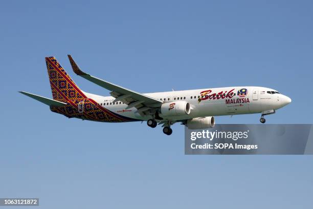 Batik Air Malaysia Boeing 737-800 landing at Phuket airport.