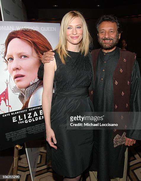 Actress Cate Blanchett and Director Shekhar Kapur arrive to The Cinema Society's Premiere of "Elizabeth: The Golden Age" at the Tribeca Grand Hotel...