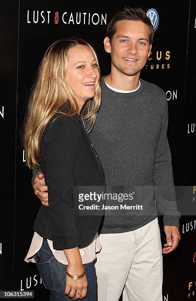 Actor Tobey Maguire and wife Jennifer Meyer arrive at the Los Angeles Premiere of "Lust, Caution" presented by Focus Features at the Academy of...