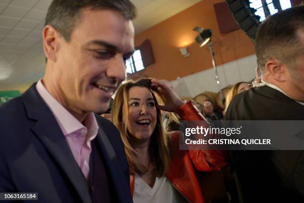 Spanish prime minister Pedro Sanchez attends a campaign meeting to support Spanish Socialist Party candidate for the Andalusian regional election,...