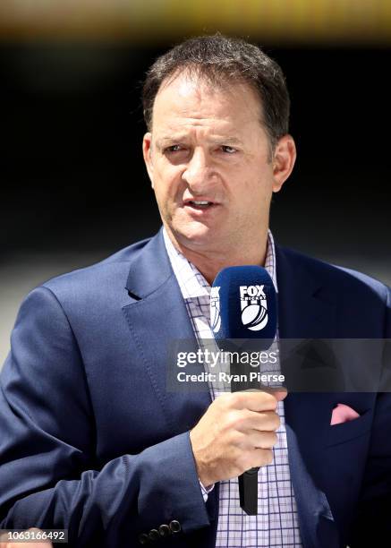 Mark Waugh commentates for Fox Cricket during game one of the Gillette One Day International series between Australia and South Africa at Optus...