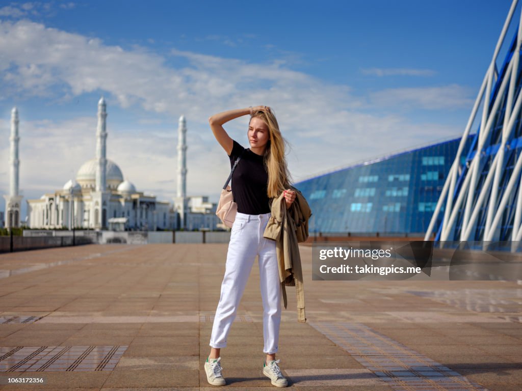 Girl walking in center Astana