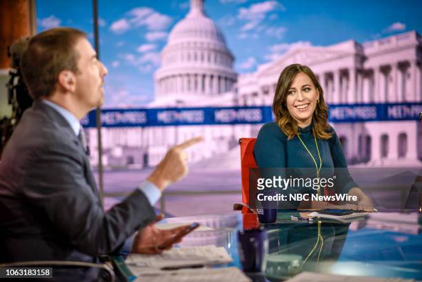 Pictured: Moderator Chuck Todd and Hallie Jackson, NBC News Chief White House Correspondent, appear on "Meet the Press" in Washington, D.C., Sunday,...
