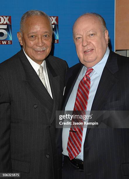 David Dinkins and Roger Ailes during Fox 5 Celebrates The 4th Anniversary Of The 10 PM News - March 15, 2007 at Fresco On The Go in New York City,...