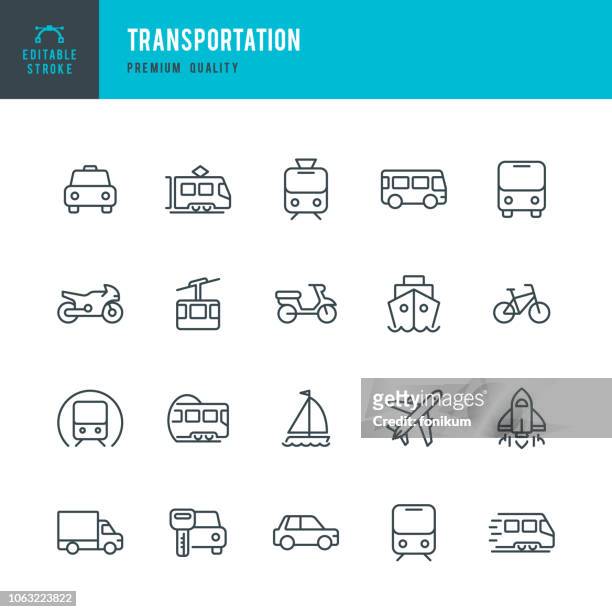 stockillustraties, clipart, cartoons en iconen met vervoer - lijn vector icons set - pictogram