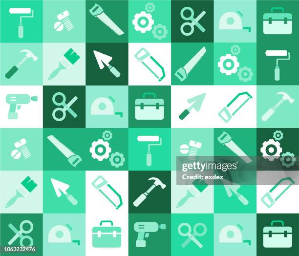 engineering tools icon set - chisel stock illustrations