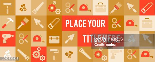 construction tools icons with title space - hammer and chisel stock illustrations