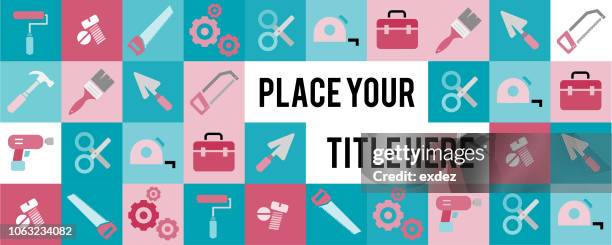 construction tools icons with title space - hammer and chisel stock illustrations