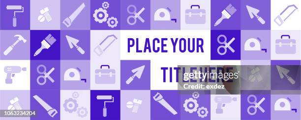 construction tools icons with title space - hammer and chisel stock illustrations