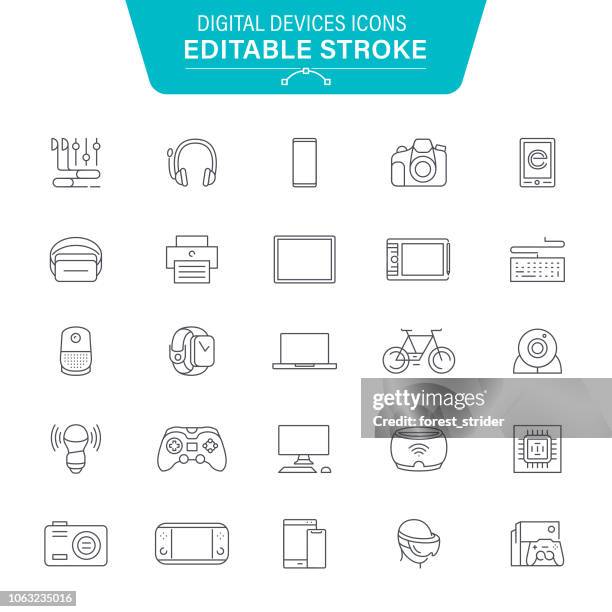 digital devices line icons - television icon stock illustrations