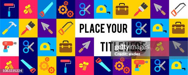 construction tools icons with title space - hammer and chisel stock illustrations