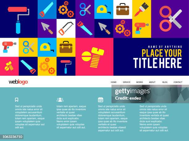 construction tools icons on website design - hammer and chisel stock illustrations