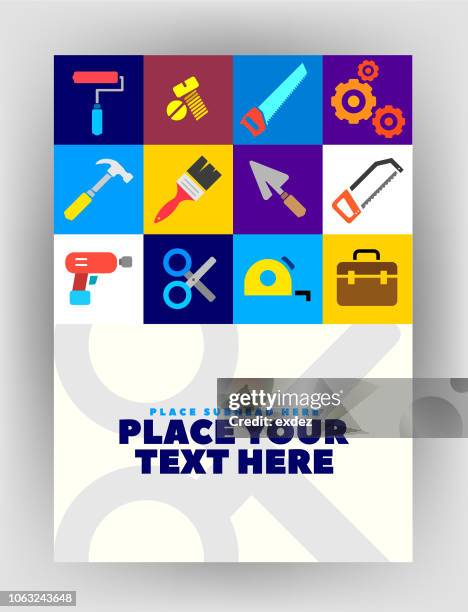 construction tools icons for cover design - hammer and chisel stock illustrations