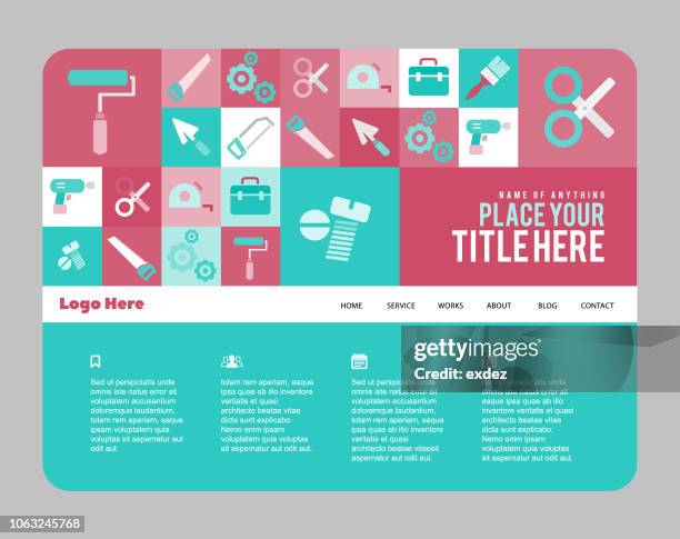 construction tools icons on website design - hammer and chisel stock illustrations