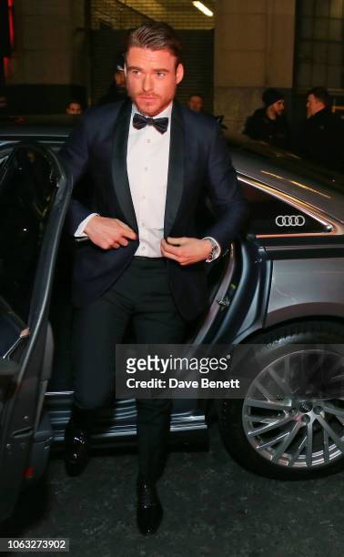 Richard Madden arrives in Audi at Evening Standard Theatre Awards at the Theatre Royal, Drury Lane, on November 18, 2018 in London, England.
